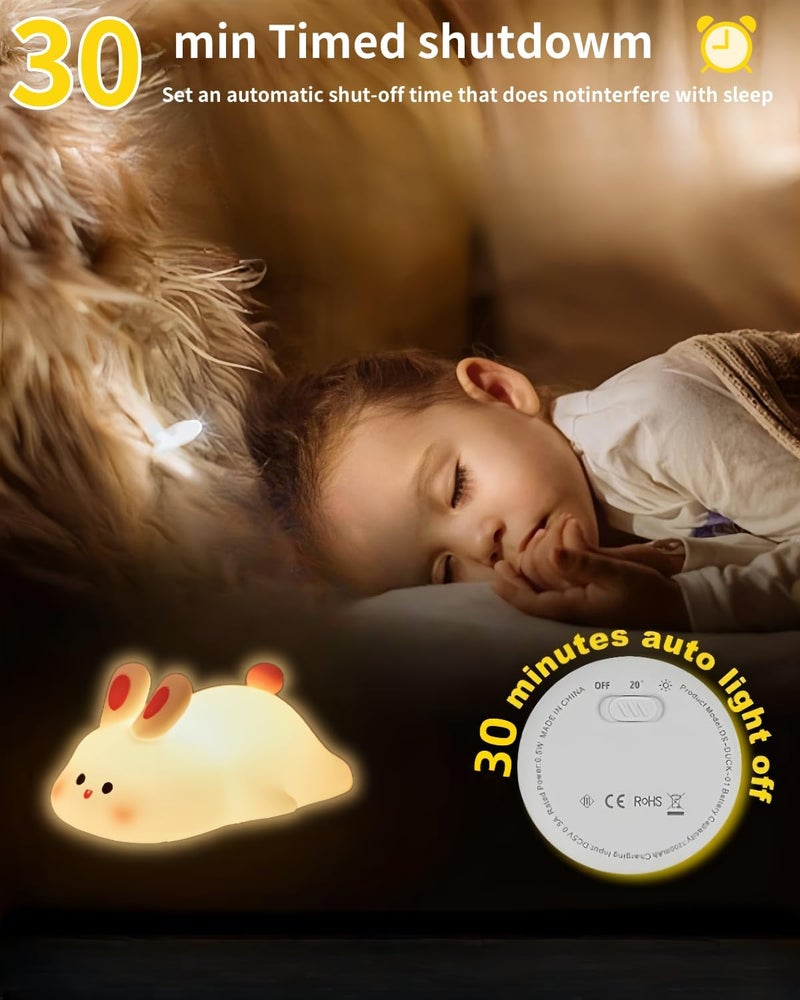 Daixinde Store Big Face Rabbit Silicone Night Light, Squishy Bunny Lamp with Touch Control, 30-Min Timer, Rechargeable Kids Night Light for Bedroom Nursery, [Valentines Gifts] - Image 3